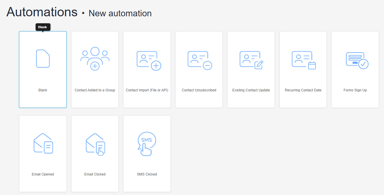 ActiveTrail automation trigger gallery, choose the behavior that starts a flow